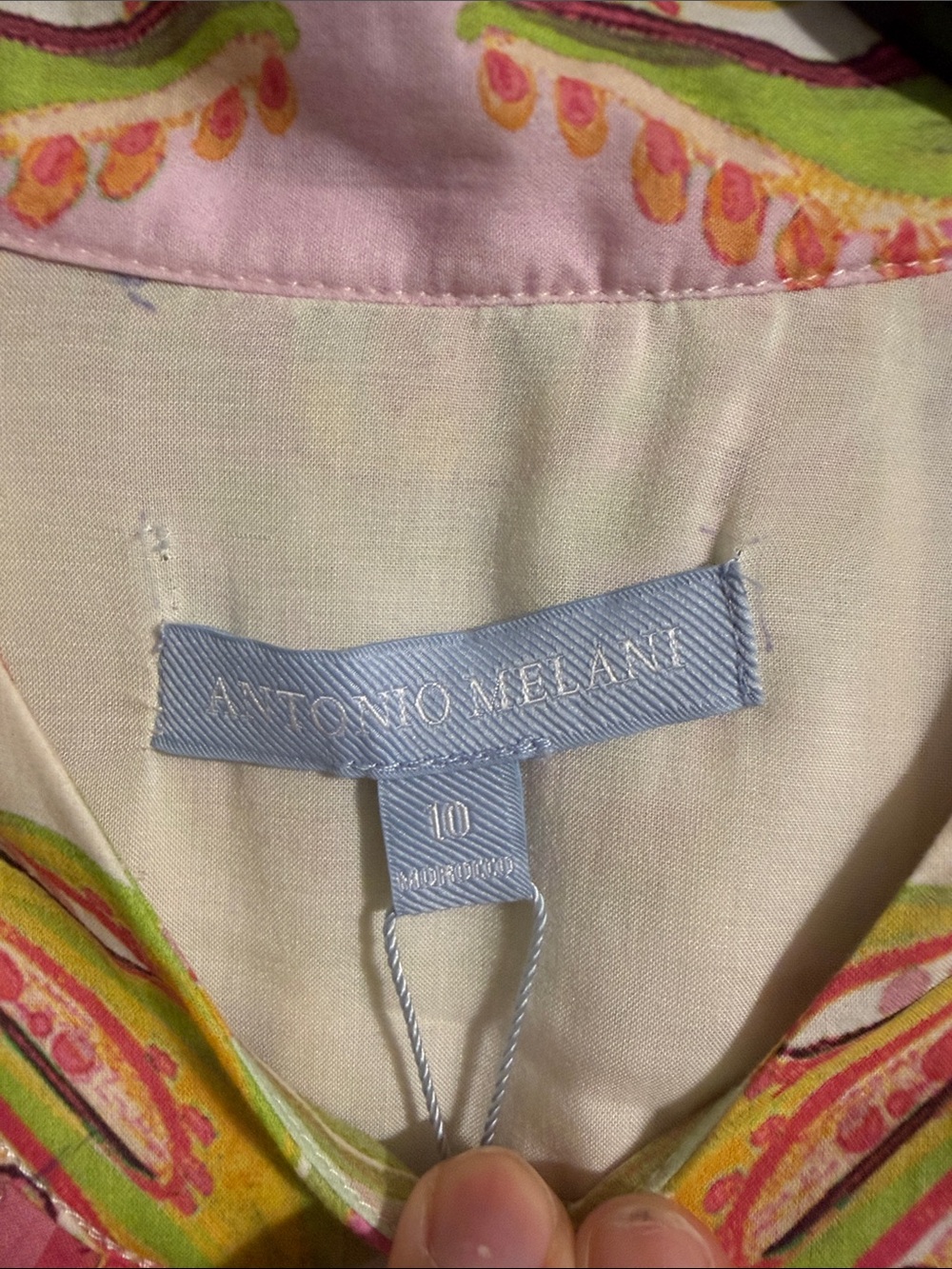 ANTONIO MELANI Pink, Green & Yellow Paisley Button-Front Dress - Picture 2 of 5